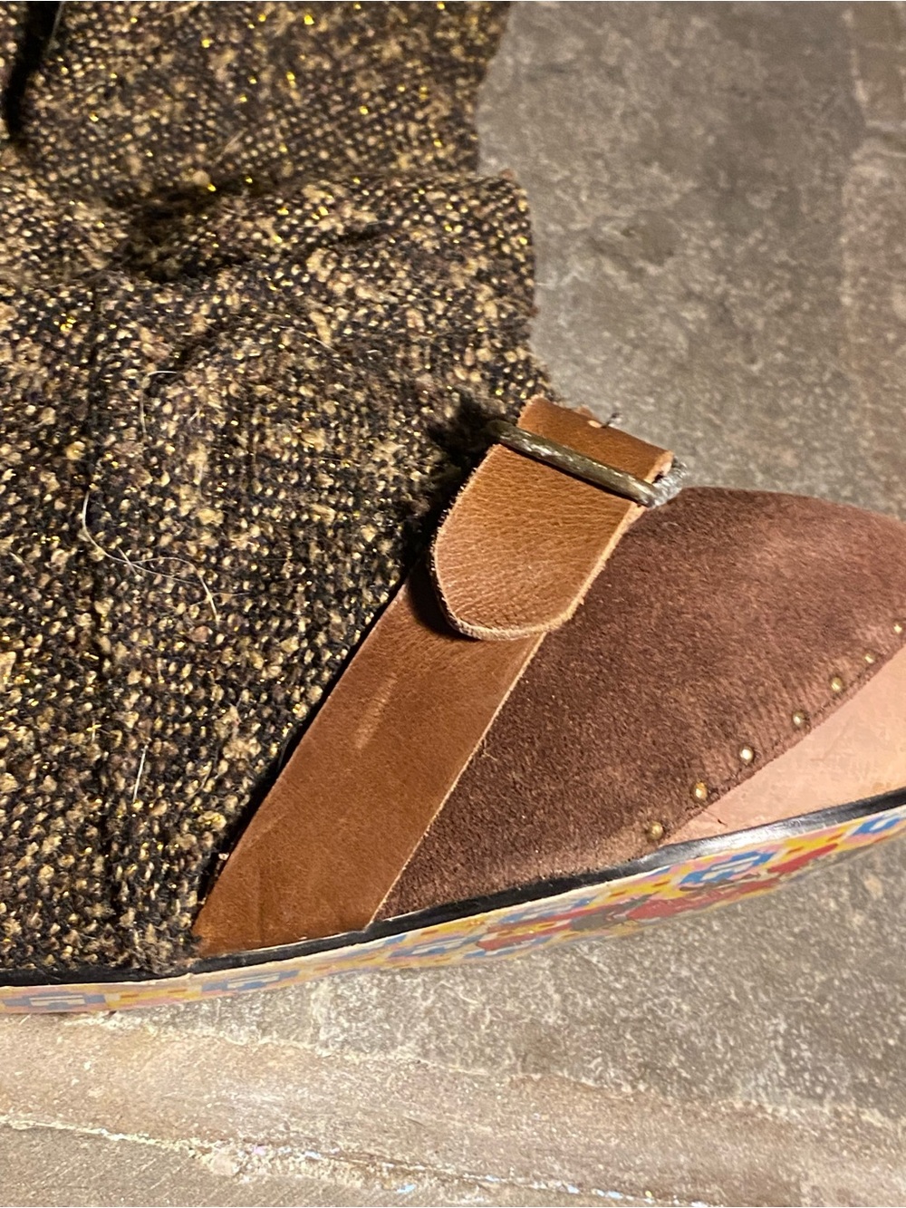 Rare HTF Irregular Choice “Longer Lashes” brown suede/tweed platform boots, US 9 - Picture 9 of 13